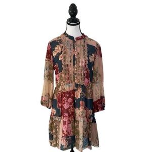 Sachin + Babi Patchwork Multicolor Floral Print Mini Dress Size Medium